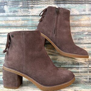 UGG Corinne Ankle Boot Womens Size 6 Brown Suede Faux Corset Zip Up Block Heel